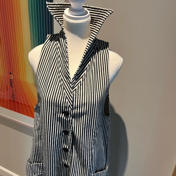 Sarahwear. Japanese made pinstripe wide leg dungaree overalls - Picture 2 of 7